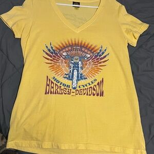 John Elway Harley-Davidson Greeley Colorado Yellow V-Neck Tee